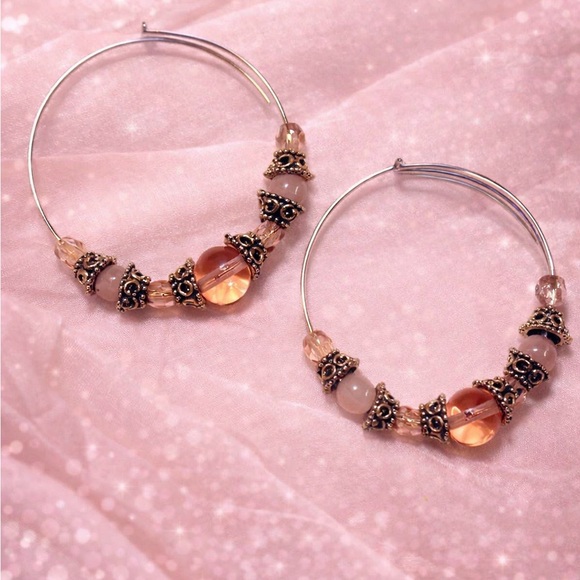 bebe Jewelry - BEBE Y2K Hoop VINTAGE Pink Beaded Earrings Delicate Feminine